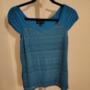 AB Studio Women's Top Size Medium NWT Blue Cap Sleeve Lace Scoop Neck Turquoise